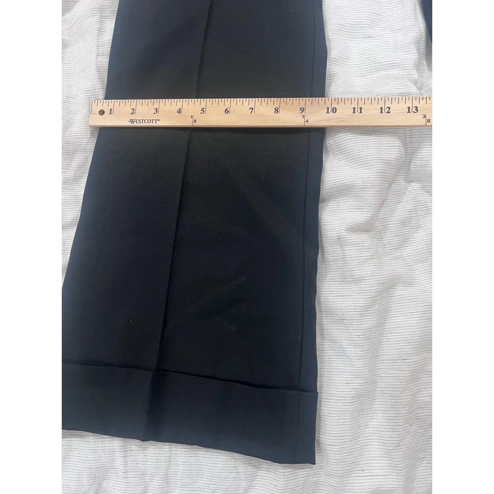 Tory Burch Black Wool Blend Cuffed Trousers Silver Logo Ring Detail Size 6